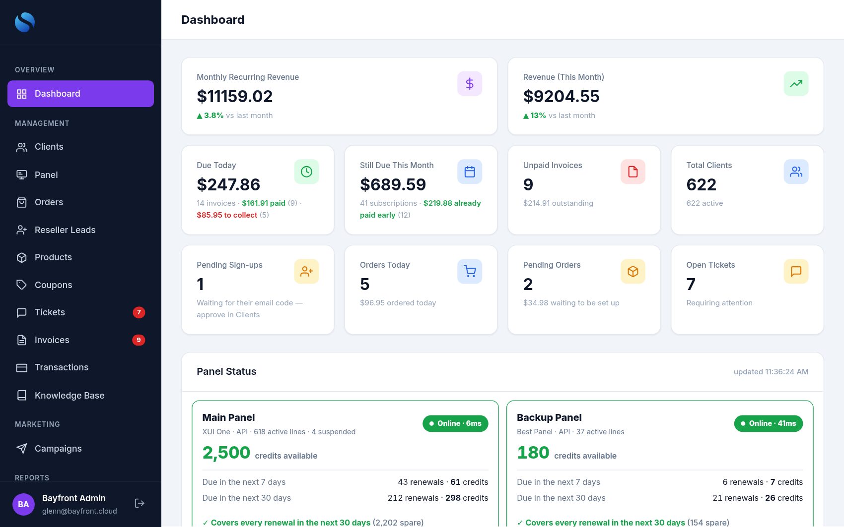 BillingPortal admin dashboard