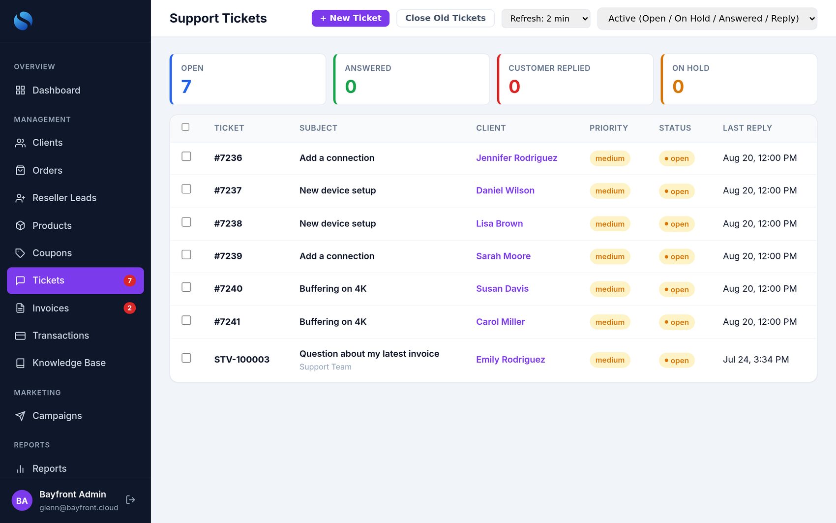 Support tickets