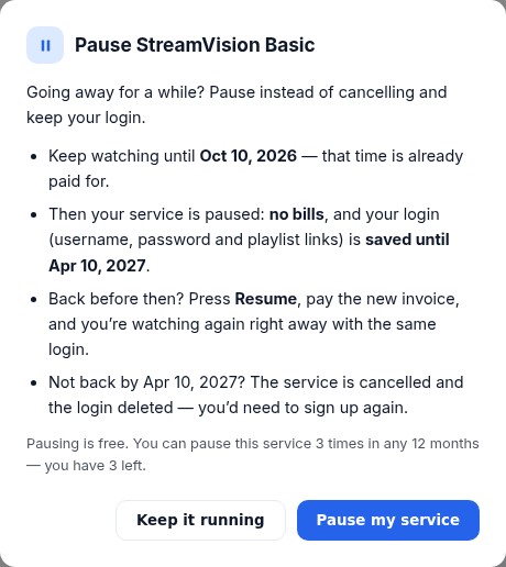 Pause confirmation