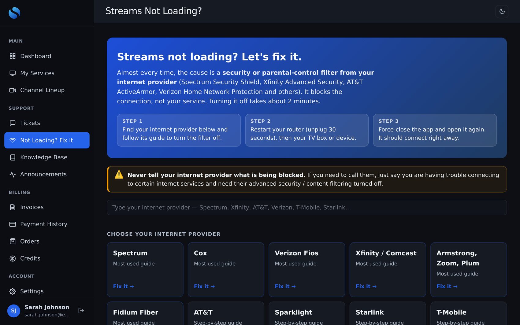 Streams not loading hub