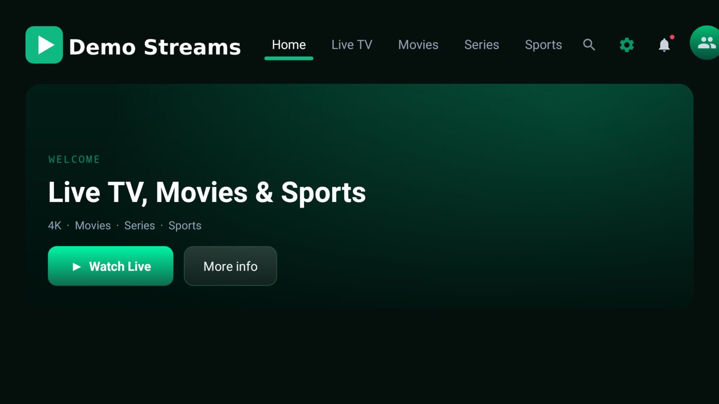 A StreamCast app's Home screen in a reseller's brand