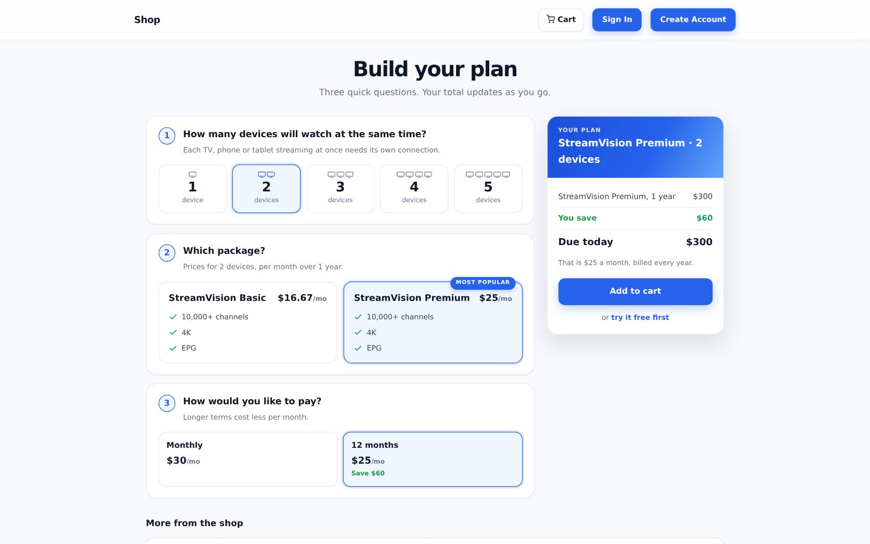 Plan builder shop layout